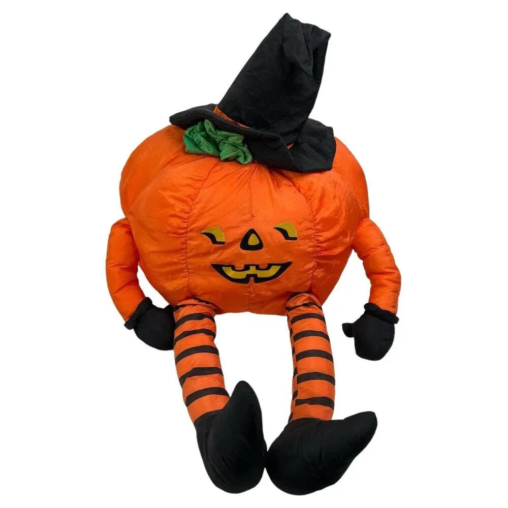 Vtg International‎ Large Pumpkin WitchSilver Halloween  Shelf Sitter Plush Decor